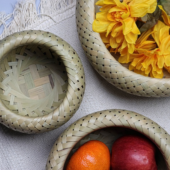 Handmade Stackable Bamboo Baskets Set Home Office - Picture 3 of 7